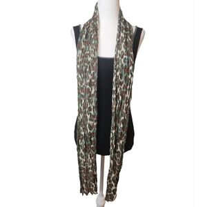 Leopard Print Women's Red/Green Scalloped Hem Crinkle Texture Scarf